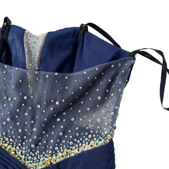 JVN By JOVANI Women’s 8 Navy Rhinestones Ruched Strapless Empire Gown #JVN21713A - Picture 12 of 16